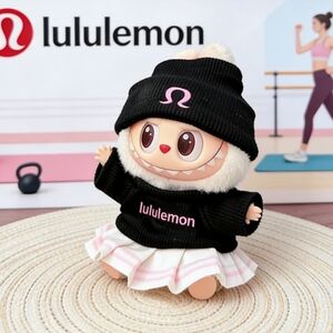 Labubu Black Lululemon Style Doll Outfit Set (Sweater, Pleated Skirt and Beanie)